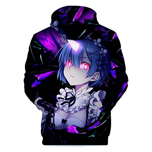 FJLOVE Manga Larga Sudadera con Capucha 3D Imprimir Re:Life in A Different World from Zero Rem Tops Outwear Abrigo Ocasionales Al Aire Libre Streetwear Unisexo,A,L