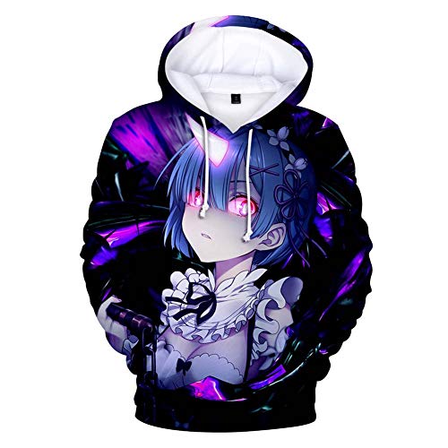 FJLOVE Manga Larga Sudadera con Capucha 3D Imprimir Re:Life in A Different World from Zero Rem Tops Outwear Abrigo Ocasionales Al Aire Libre Streetwear Unisexo,A,L