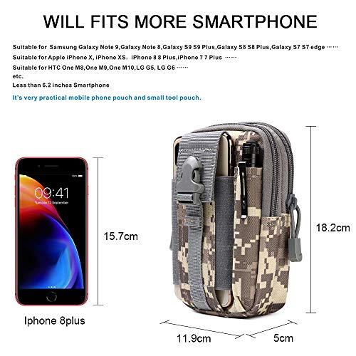 flintronic Bolsa Cintura Táctica, Bolso Cinturón Táctica Militar Compacta 1000D Nylon para Herramientas Pequeñas de Multiusos Teléfono Móvil al Aire Libre Deportes Senderismo y Camping, con Mosquetón