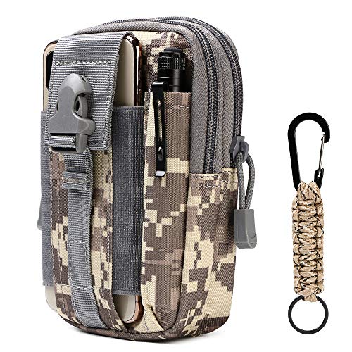 flintronic Bolsa Cintura Táctica, Bolso Cinturón Táctica Militar Compacta 1000D Nylon para Herramientas Pequeñas de Multiusos Teléfono Móvil al Aire Libre Deportes Senderismo y Camping, con Mosquetón