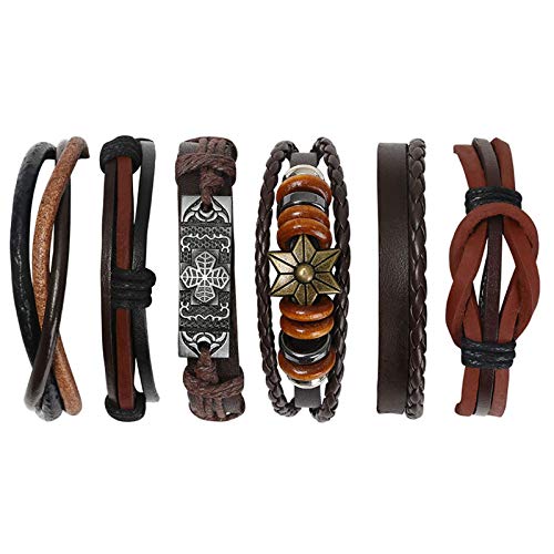 flintronic® Pulsera Hombre, 6 Piezas Personalidad Retro Tejida Pulsera de Traje de Cuero Multicapa, Pulseras Retro, Moda Pulsera de Cuero Brazalete Trenzado Roccia Punk, Ajustable (#1 Serie) flintronic® Pulsera Hombre, 6 Piezas Personalidad Retro Tejida Pulsera de Traje de Cuero Multicapa, Pulseras Retro, Moda Pulsera de Cuero Brazalete Trenzado Roccia Punk, Ajustable (#1 Serie)