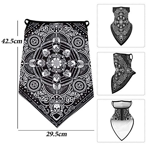 FLOFIA 2pcs Pañuelo Mascara Facial con Cuello de Oreja Pañuelo Bufanda Triangular Bandana Mascarilla Mask Negras Bragas de Cabeza Turbante para Mujer Hombre Unisex Verano Anti-UV Cislismo Moto Deporte