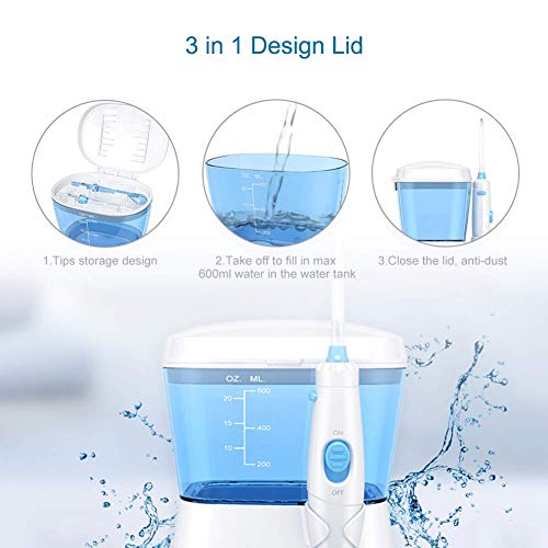 Flosser de agua, TUREWELL Irrigador bucal dental profesional 600 ML Gran capacidad de depósito con puntas multifuncionales 10 Presiones de agua Flosser dental de encimera Flosser de agua, TUREWELL Irrigador bucal dental profesional 600 ML Gran capacidad de depósito con puntas multifuncionales 10 Presiones de agua Flosser dental de encimera