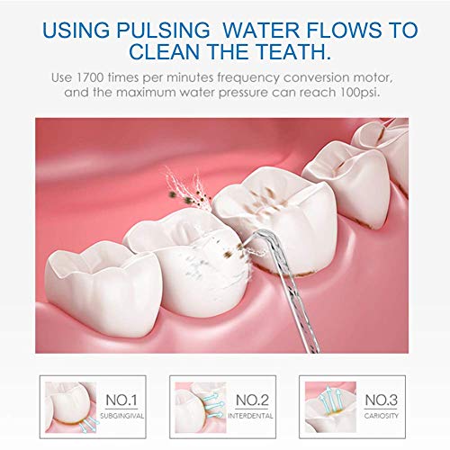 Flosser de agua, TUREWELL Irrigador bucal dental profesional 600 ML Gran capacidad de depósito con puntas multifuncionales 10 Presiones de agua Flosser dental de encimera