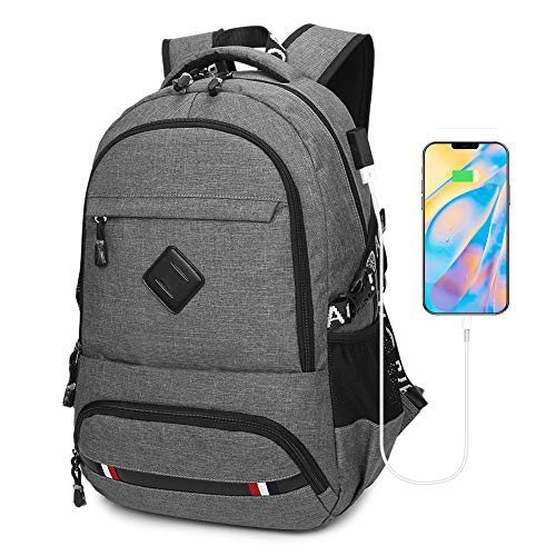 Flybiz Mochila para Portátil Hombre Impermeable 15.6 Pulgadas, Resistente al Agua Mochila con Puerto de USB para Ordenador, Trabajo Ordenador Viaje Negocio Multifuncional Daypacks (Estilo 1-Gris)