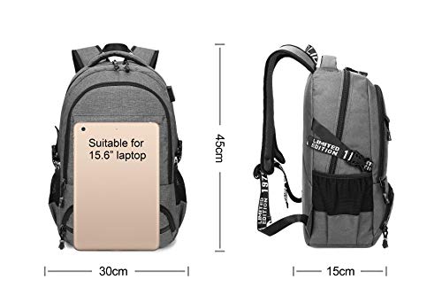 Flybiz Mochila para Portátil Hombre Impermeable 15.6 Pulgadas, Resistente al Agua Mochila con Puerto de USB para Ordenador, Trabajo Ordenador Viaje Negocio Multifuncional Daypacks (Estilo 1-Gris)