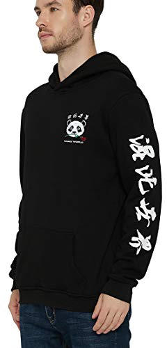 FLYCHEN Hombre Sudadera con Capucha con Bordado Moda China Espiritual Totem Leyenda de Artes Marciales Caual Estilo Negro Unisex - Panda, 3XL