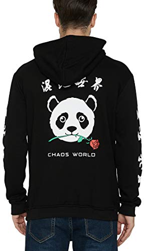 FLYCHEN Hombre Sudadera con Capucha con Bordado Moda China Espiritual Totem Leyenda de Artes Marciales Caual Estilo Negro Unisex - Panda, 3XL