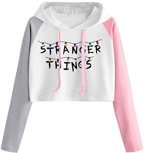 FLYCHEN Niña Stranger Things Sudaderas con Capucha Letra Roja Conturas Hoodies Capucha de Manga Larga (Barra de luz, XL)