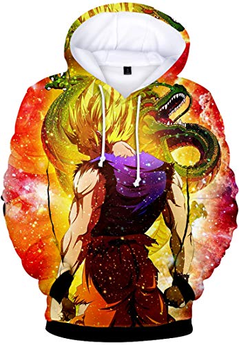 FLYCHEN Niño Sudaderas con Capucha Dragon Ball Anime Jersey de Bolsillo con Capucha y Estampado 3D Wukong Vegeta Super Saiyan Hoodies - Dragen 1050 - S