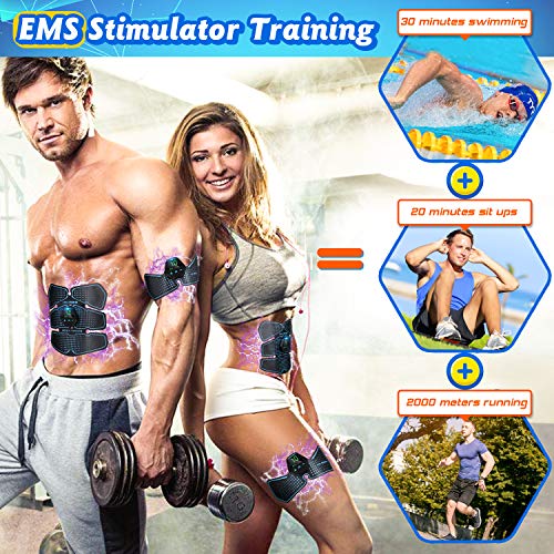 Flyfun Popolic EMS Electroestimulador Muscular Abdominale Cinturón, Músculos Abdominales, 10 Modos de Simulación, 20 Niveles Diferentes, para Abdomen/Cintura/Pierna/Brazo de Hombre y Mujer