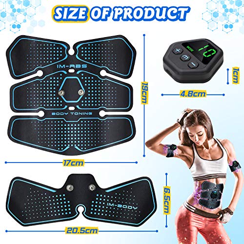 Flyfun Popolic EMS Electroestimulador Muscular Abdominale Cinturón, Músculos Abdominales, 10 Modos de Simulación, 20 Niveles Diferentes, para Abdomen/Cintura/Pierna/Brazo de Hombre y Mujer