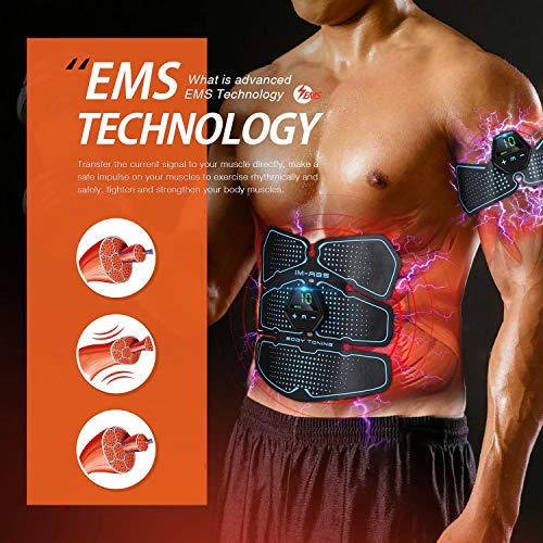 Flyfun Popolic EMS Electroestimulador Muscular Abdominale Cinturón, Músculos Abdominales, 10 Modos de Simulación, 20 Niveles Diferentes, para Abdomen/Cintura/Pierna/Brazo de Hombre y Mujer