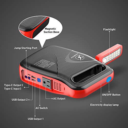 FLYLINKTECH 2500A Arrancador de Coche, 24000mAh Arrancador de Baterias de Coche para Toda la Gasolina o 8.0L Diesel Arranque Batería Jump Starter 12V con Pinzas Inteligentes FLYLINKTECH 2500A Arrancador de Coche, 24000mAh Arrancador de Baterias de Coche para Toda la Gasolina o 8.0L Diesel Arranque Batería Jump Starter 12V con Pinzas Inteligentes