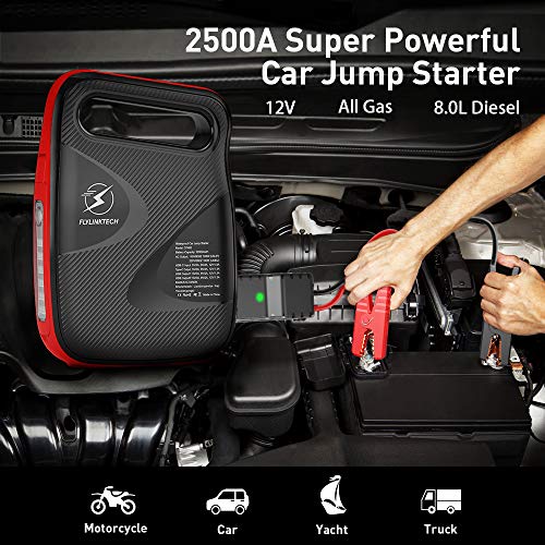 FLYLINKTECH 2500A Arrancador de Coche, 24000mAh Arrancador de Baterias de Coche para Toda la Gasolina o 8.0L Diesel Arranque Batería Jump Starter 12V con Pinzas Inteligentes