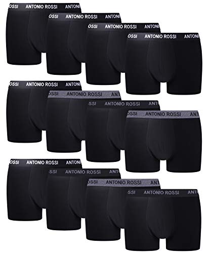 FM London Fitted Boxer para Hombre, Negro, L, Pack de 12