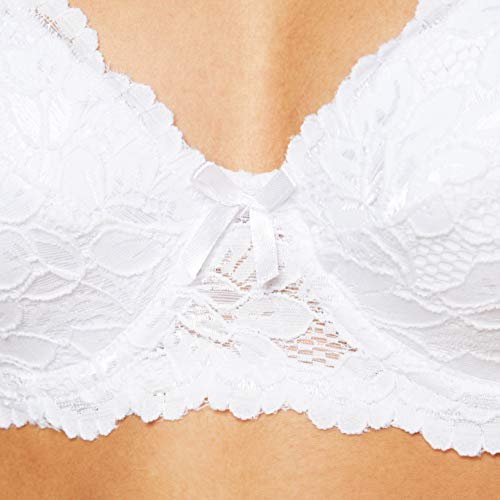 FM London Padded Lace Sujetador con Push-up, Blanco, 100C para Mujer