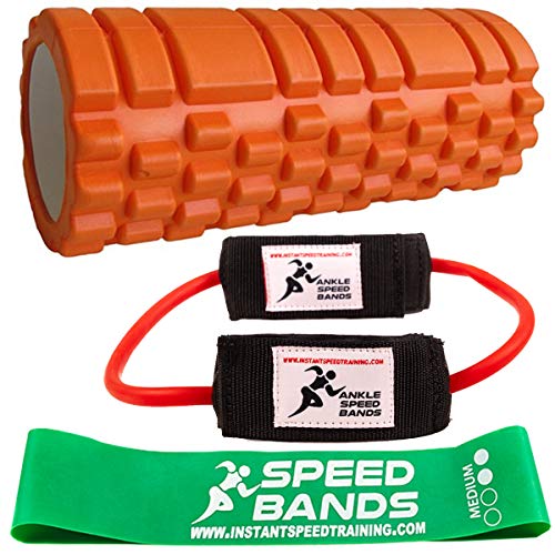 Foam roller for release of myofascial activation points and muscle massage, roller for deep relief of pain in your legs and body, ankle speed bands and activation band