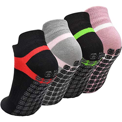 Fodlon Calcetines Yoga Antideslizantes, 4 Pares Calcetines de Deporte con Grips para Pilates, Ballet, Fitness, EUR 35-43