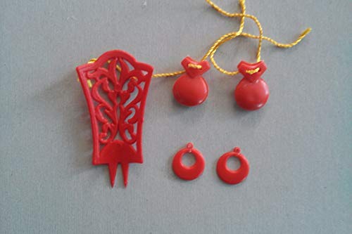 Folk Artesanía Complementos Flamenca peineta, Pendientes y castañuelas para muñeca Barbie o Barriguitas (Rojo)