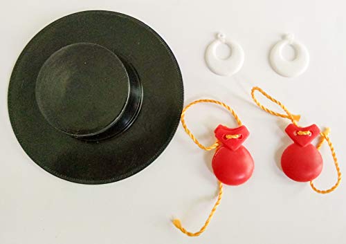 Folk ArtesanĆa Complementos Flamenca Sombrero, Pendientes y castaƱuelas para muƱeca Barbie o Barriguitas (Rojo) Folk ArtesanĆa Complementos Flamenca Sombrero, Pendientes y castaƱuelas para muƱeca Barbie o Barriguitas (Rojo)