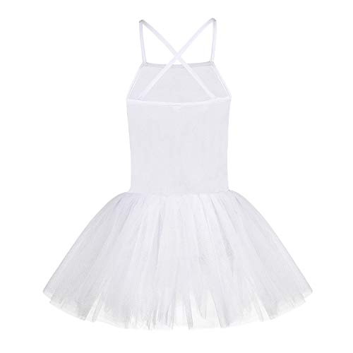 FONLAM Vestido Maillot de Ballet para Niña Vestido Danza Gimnasia Patinaje Tutú Ballet Niña Brillante (Blanco, 4-5 Años)