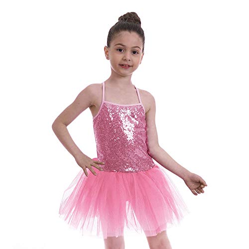 FONLAM Vestido Maillot de Ballet para Niña Vestido Danza Gimnasia Patinaje Tutú Ballet Niña Brillante (Rosa, 4-5 Años)