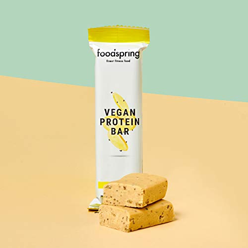 foodspring Barrita Proteica Vegana, Chia et citron, 12 x 60g, Barre Protéinée végétale sans arômes artificiels, peu de sucre et riche en protéines d'origine végétale