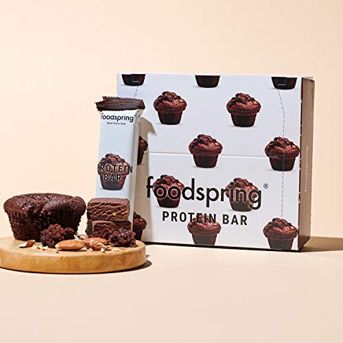 foodspring Barritas de Proteína, Muffin de Chocolate, Pack de 12 x 60g, Sin azúcar añadido, Baja en carbohidratos, Perfectas para después de entrenar