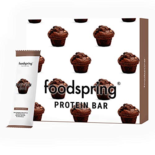 foodspring Barritas de Proteína, Muffin de Chocolate, Pack de 12 x 60g, Sin azúcar añadido, Baja en carbohidratos, Perfectas para después de entrenar