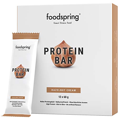 foodspring Barritas de Proteína, Sabor Avellana, Pack de 12 x 60g, Sin azúcar añadido, Baja en carbohidratos, Perfectas para después de entrenar foodspring Barritas de Proteína, Sabor Avellana, Pack de 12 x 60g, Sin azúcar añadido, Baja en carbohidratos, Perfectas para después de entrenar