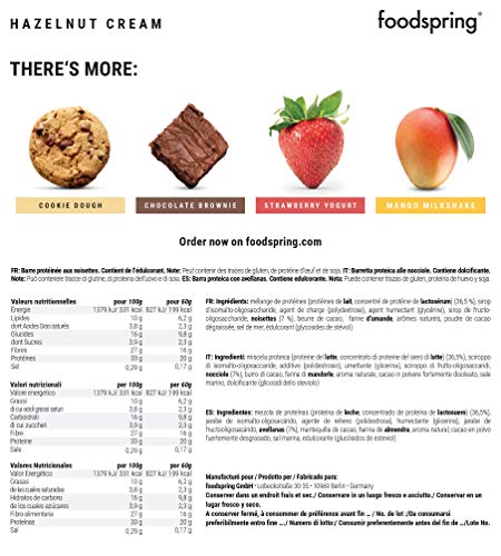 foodspring Barritas de Proteína, Sabor Cookie Dough (galleta), Pack de 12 x 60g, Sin azúcar añadido, Baja en carbohidratos, Perfectas para después de entrenar