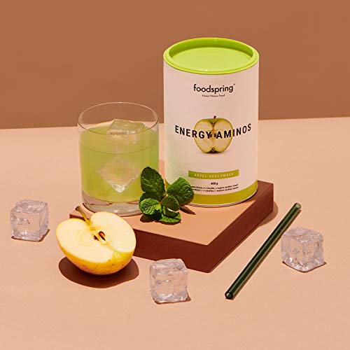 foodspring Energy Aminos, 400g, Sabor Manzana,Bebida pre-entreno con vitaminas C, B3, B12, cafeína, piperina y BCAA veganos foodspring Energy Aminos, 400g, Sabor Manzana,Bebida pre-entreno con vitaminas C, B3, B12, cafeína, piperina y BCAA veganos