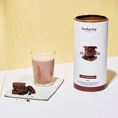 foodspring Proteína 3K, Chocolate, 750g, Mezcla de proteínas para alcanzar un altísimo valor biológico