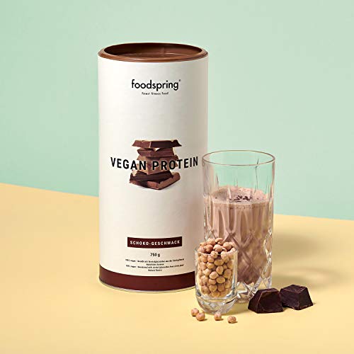 foodspring Proteína Vegana, Chocolate, 750g, Proteína de guisante, Garbanzo, Cáñamo y girasol