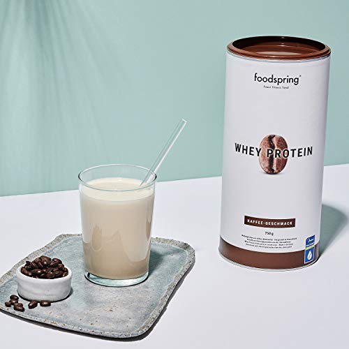 foodspring Proteína Whey, Sabor Café, 750g, 100% proteína de suero de leche, Proteína en polvo para el desarrollo muscular