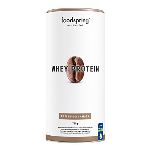 foodspring Proteína Whey, Sabor Café, 750g, 100% proteína de suero de leche, Proteína en polvo para el desarrollo muscular