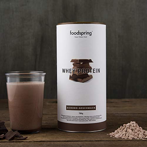 foodspring Proteína Whey, Sabor Chocolate, 750g, 100% proteína de suero de leche, Proteína en polvo para el desarrollo muscular