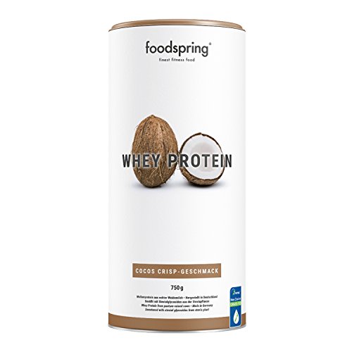 foodspring Proteína Whey, Sabor Coco, 750g, 100% proteína de suero de leche, Proteína en polvo para el desarrollo muscular