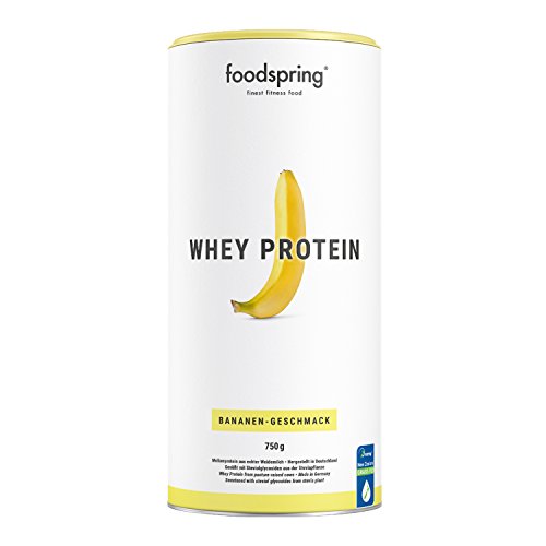 foodspring Proteína Whey, Sabor Plátano, 750g, 100% proteína de suero de leche, Proteína en polvo para el desarrollo muscular