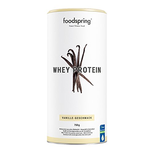 foodspring Proteína Whey, Sabor Vainilla, 750g, 100% proteína de suero de leche, Proteína en polvo para el desarrollo muscular