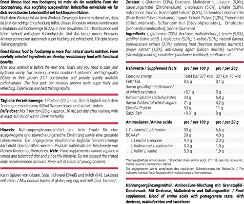 foodspring Recovery Aminos, Granada, La recuperación adecuada nunca había sido tan saludable, Fabricado en Alemania