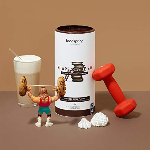 foodspring Shape Shake 2.0, Cookies & Cream, 900 g, Sustitutivo de comidas para controlar el peso, Alto en proteínas y fibras foodspring Shape Shake 2.0, Cookies & Cream, 900 g, Sustitutivo de comidas para controlar el peso, Alto en proteínas y fibras