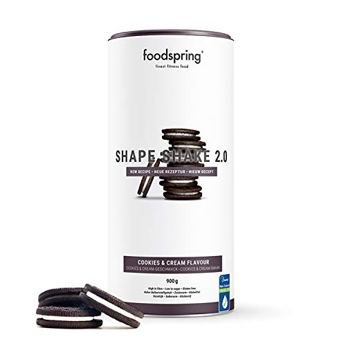 foodspring Shape Shake 2.0, Cookies & Cream, 900 g, Sustitutivo de comidas para controlar el peso, Alto en proteínas y fibras