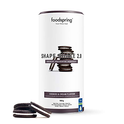 foodspring Shape Shake 2.0, Cookies & Cream, 900 g, Sustitutivo de comidas para controlar el peso, Alto en proteínas y fibras foodspring Shape Shake 2.0, Cookies & Cream, 900 g, Sustitutivo de comidas para controlar el peso, Alto en proteínas y fibras