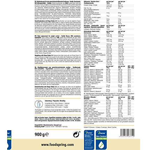 foodspring Shape Shake 2.0, Vainilla, 900 g, Sustitutivo de comidas para controlar el peso, Alto en proteínas y fibras foodspring Shape Shake 2.0, Vainilla, 900 g, Sustitutivo de comidas para controlar el peso, Alto en proteínas y fibras
