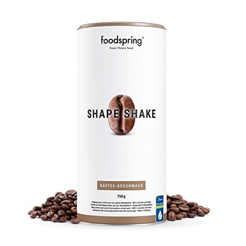 foodspring Shape Shake, Sabor Café, 750g, Batido saciante, 100% proteína de suero de leche en polvo, Enriquecido con L-carnitina (quema grasas)