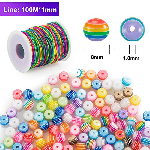 FORMIZON 300 Perlas de Colores con 100 m Elástico Cuerda, Cuentas Artesanales de Bricolaje para Joyería Manualidades, Collar de Brazalete de Regalo para Niños