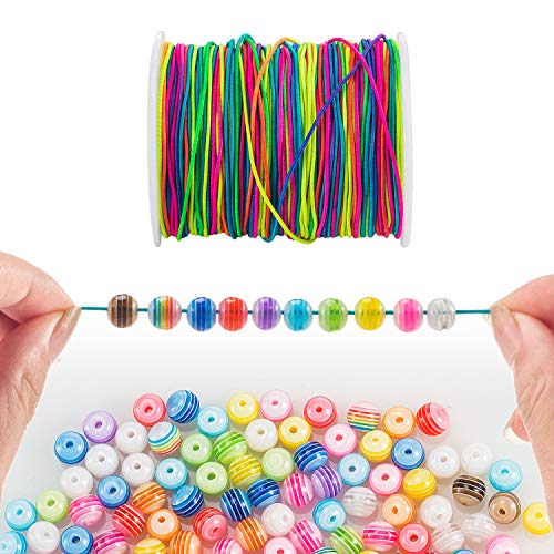 FORMIZON 300 Perlas de Colores con 100 m Elástico Cuerda, Cuentas Artesanales de Bricolaje para Joyería Manualidades, Collar de Brazalete de Regalo para Niños