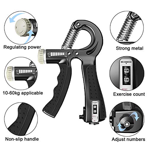 Fortalecedor de Agarre de Mano Contando, 10-60KG Ajustables Entrenador de manos Hand Grip, Antideslizante, Entrenador de agarre manual para Entrenar antebrazos,muñecas, fuerza muscular de la mano